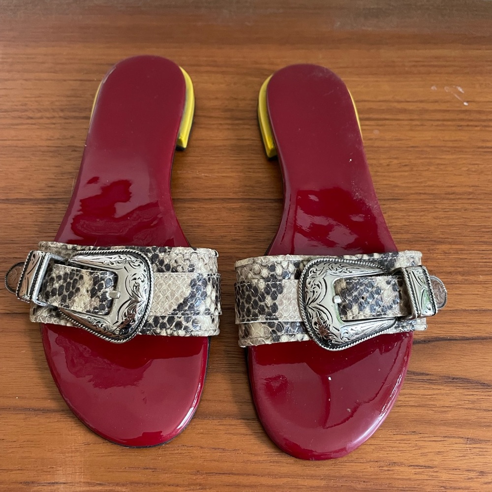 TOGA PULLA Python/Red Patent Flat Sandals/Slides 37